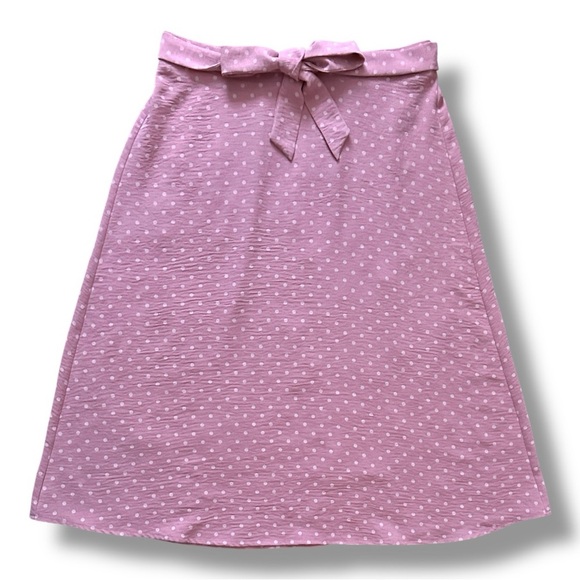 New York Clothing Co Pink Polka Dot Midi Skirt Front Tie Belt Size Small NWOT - Picture 1 of 15